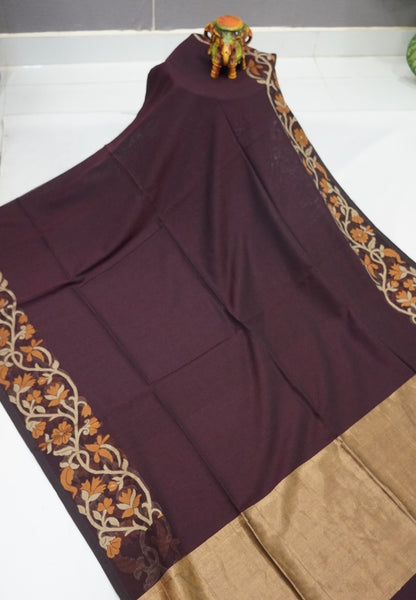 Handloom Cotton Saree-Coffee Brown Floral Jamdhani Border