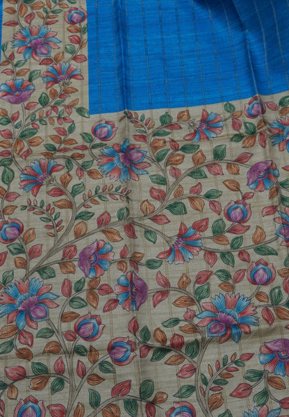 Semi Tussar Saree-Blue