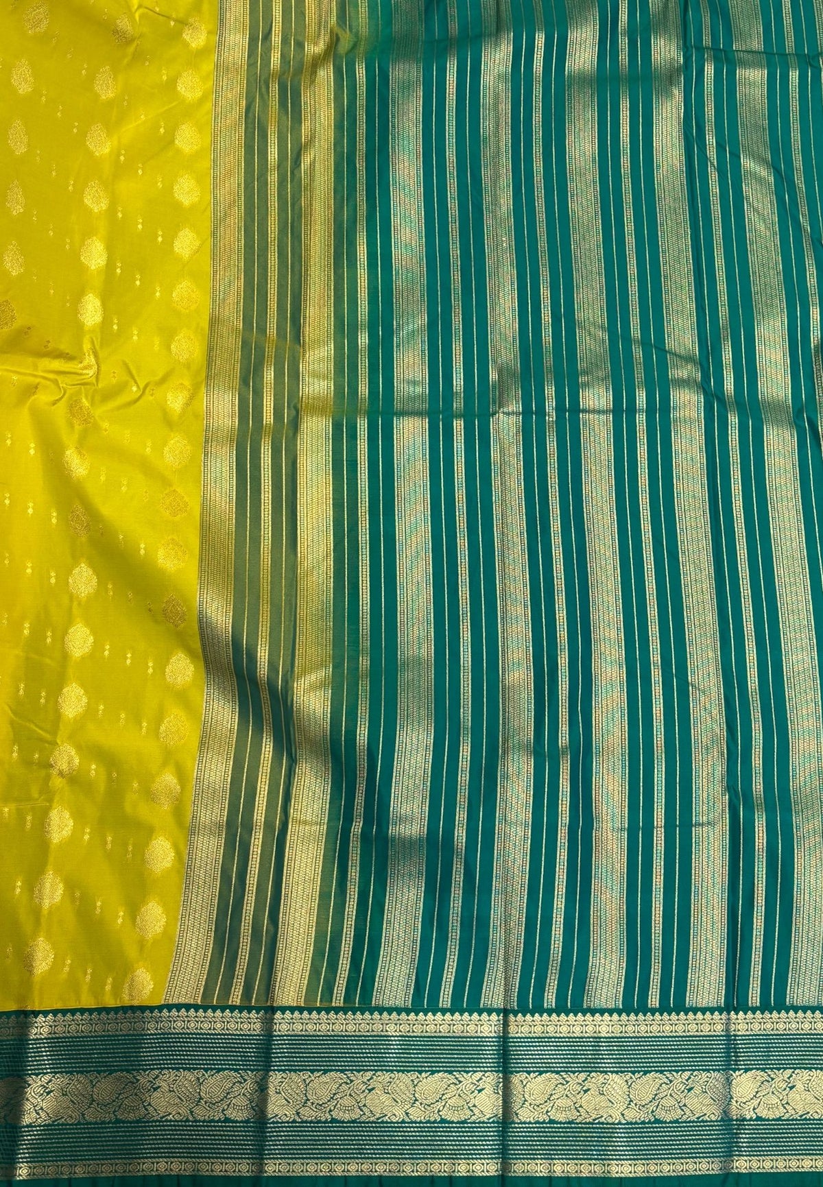 Budget Kanchipuram Saree-Florscnt Green with Contrast Border
