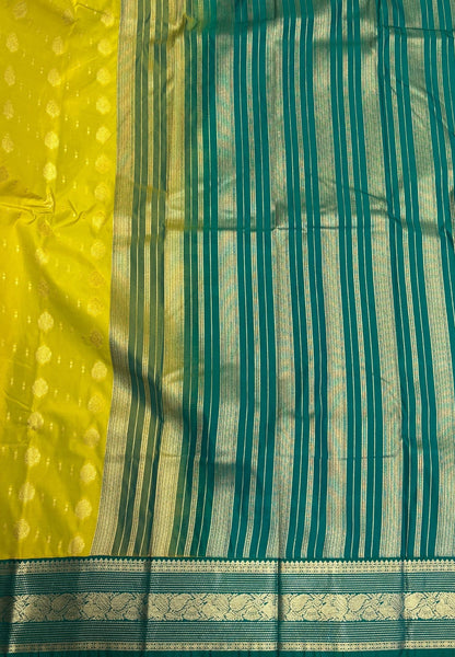 Budget Kanchipuram Saree-Florscnt Green with Contrast Border