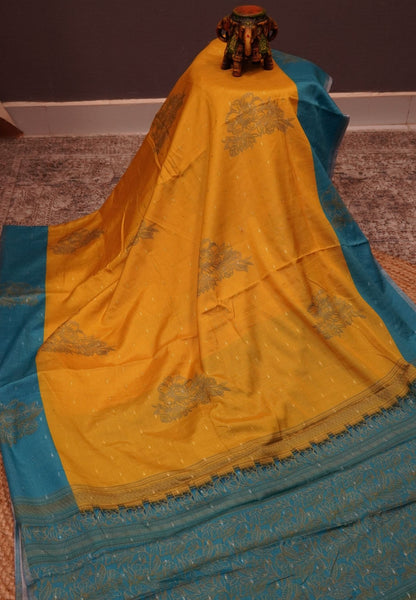 Semi Tussar Saree-Yellow with Mini Zari Dots