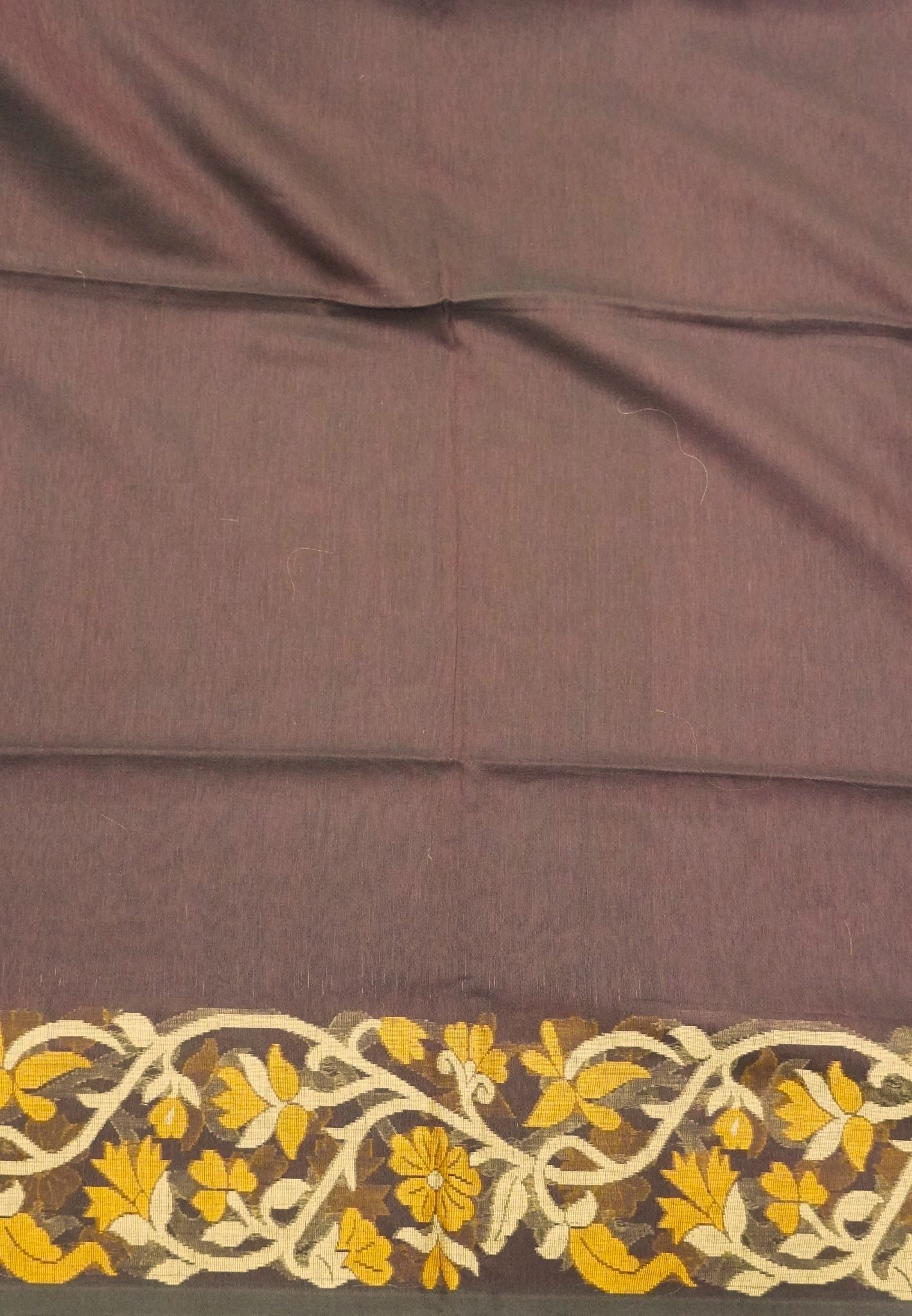 Handloom Cotton Saree-Coffee Brown Floral Jamdhani Border