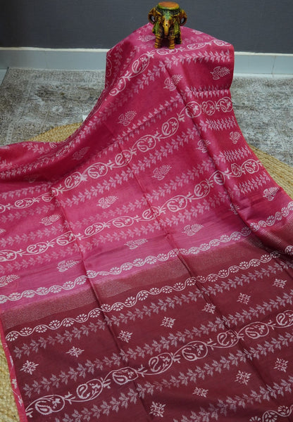 Bhagalpur Cotton Saree-Dark Pink