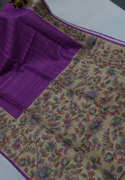 Semi Tussar Saree-Dark Purple
