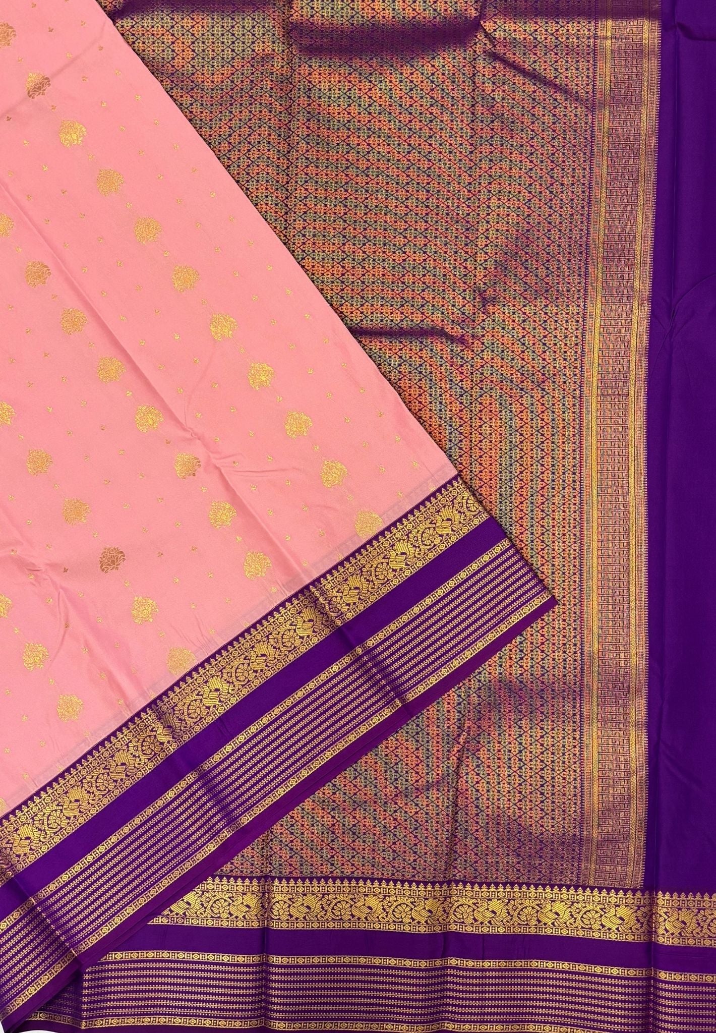 Budget Kanchipuram Saree-Pink In Traditional Peacock Zari With Contrast Border