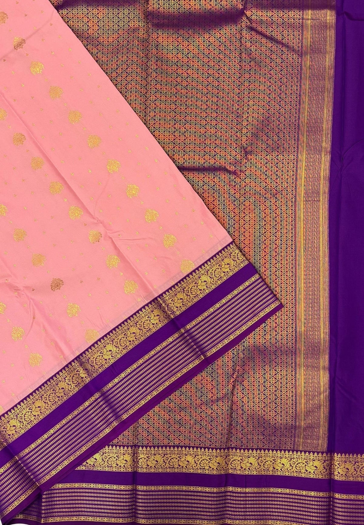 Budget Kanchipuram Saree-Pink In Traditional Peacock Zari With Contrast Border