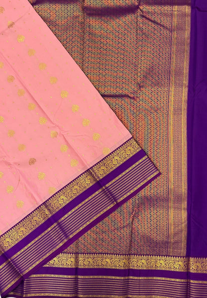 Budget Kanchipuram Saree-Pink In Traditional Peacock Zari With Contrast Border