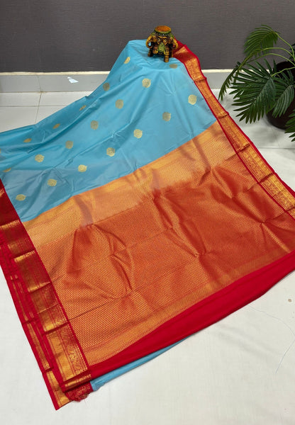 Budget Kanchipuram Saree-Ice Blue with Contrast Border