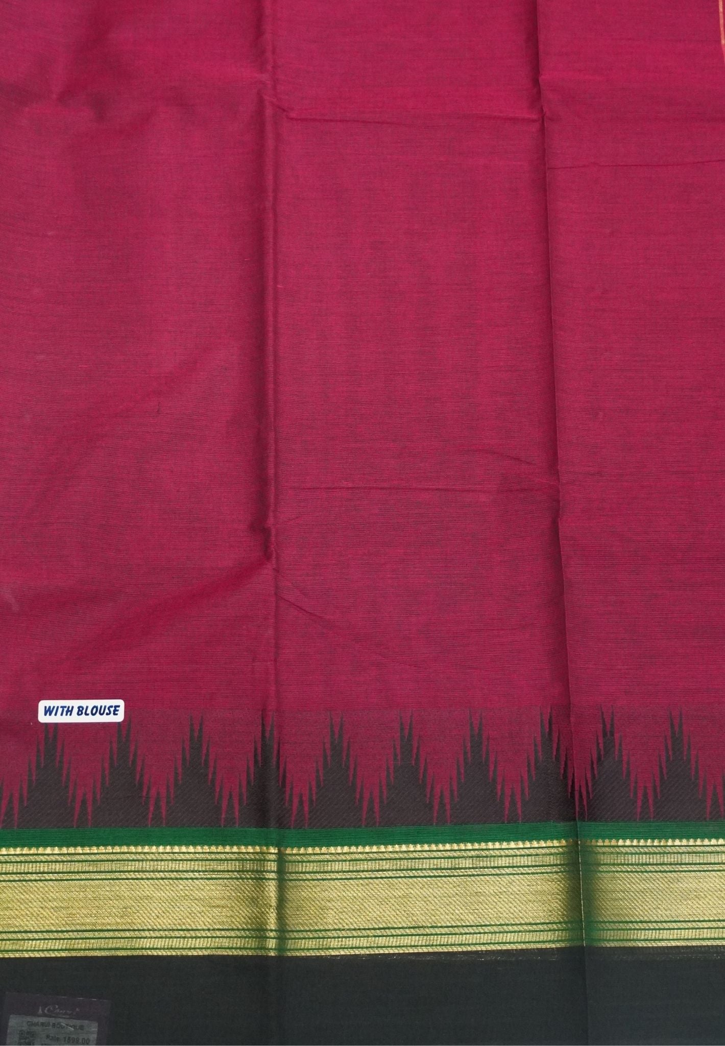 Chettinadu Cotton Saree-Dark Magenta with Thazhampoo Border