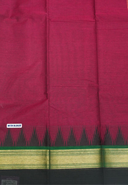 Chettinadu Cotton Saree-Dark Magenta with Thazhampoo Border