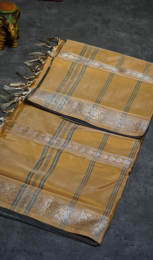 Vazhai Naaru Pattu Saree Vanasigaram Metalic Grey to Sandal