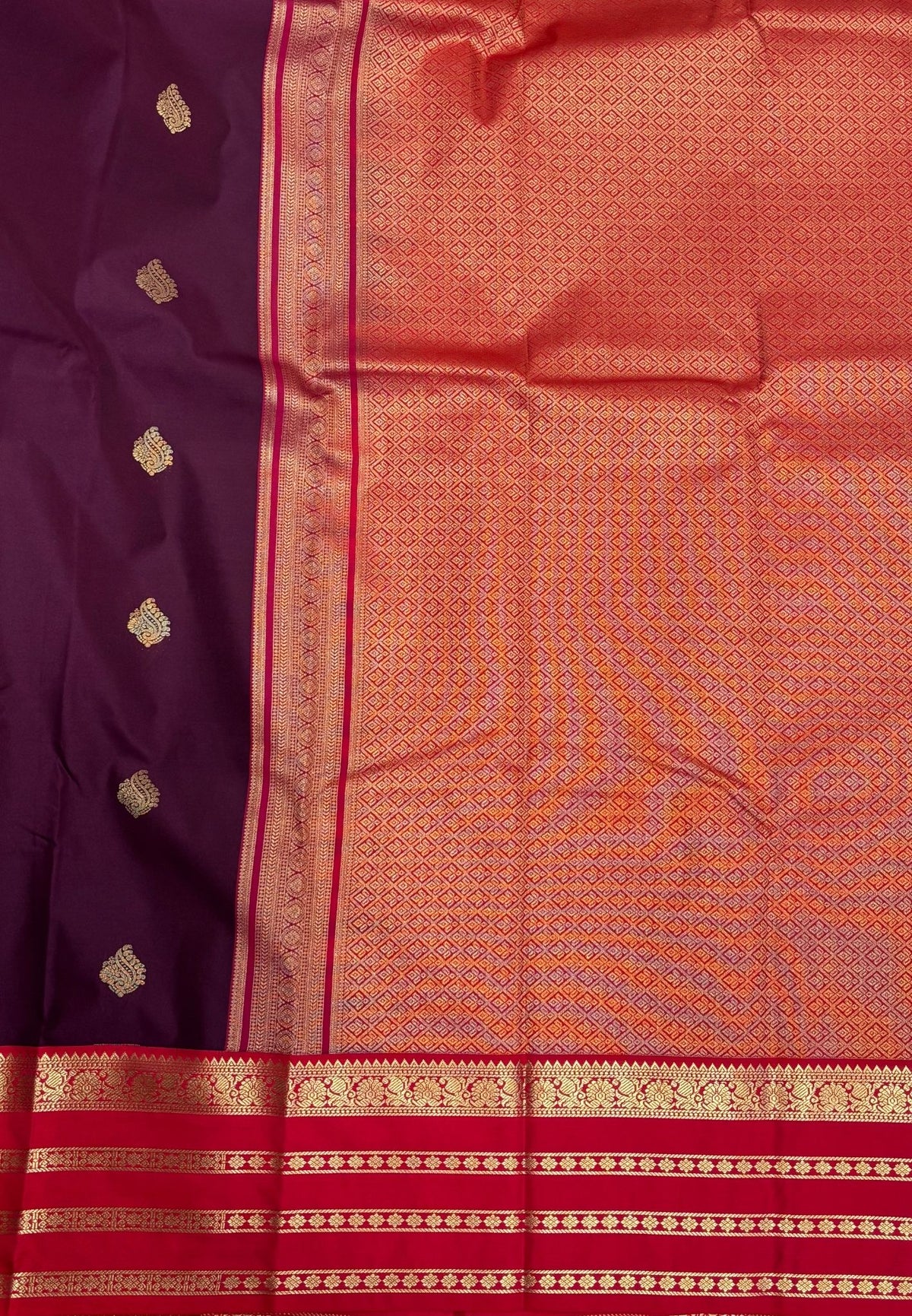 Budget Kanchipuram Saree-Wine with Contrast Border