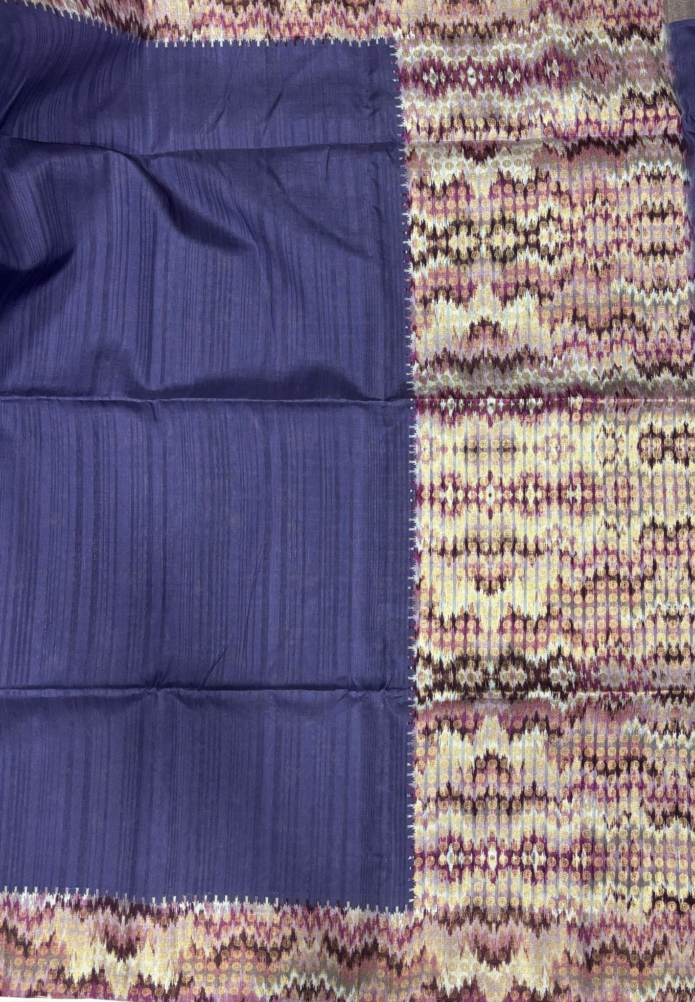 Semi Tussar Saree-Blue with Coin Zari Border
