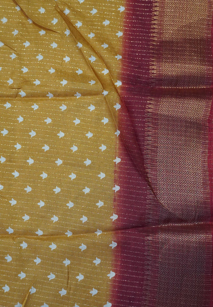 Semi Dola silk saree-Light orange with zari lines