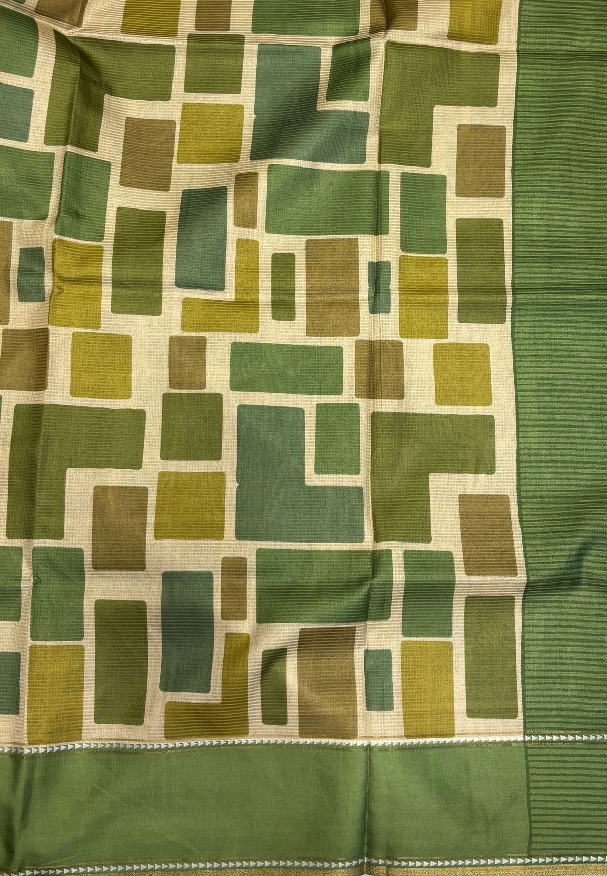Tussar Saree-Green in Geometric 3D Square Pattern Border