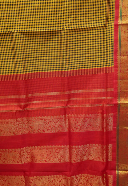 Pure Silk Cotton Saree-Mustard with Red Border
