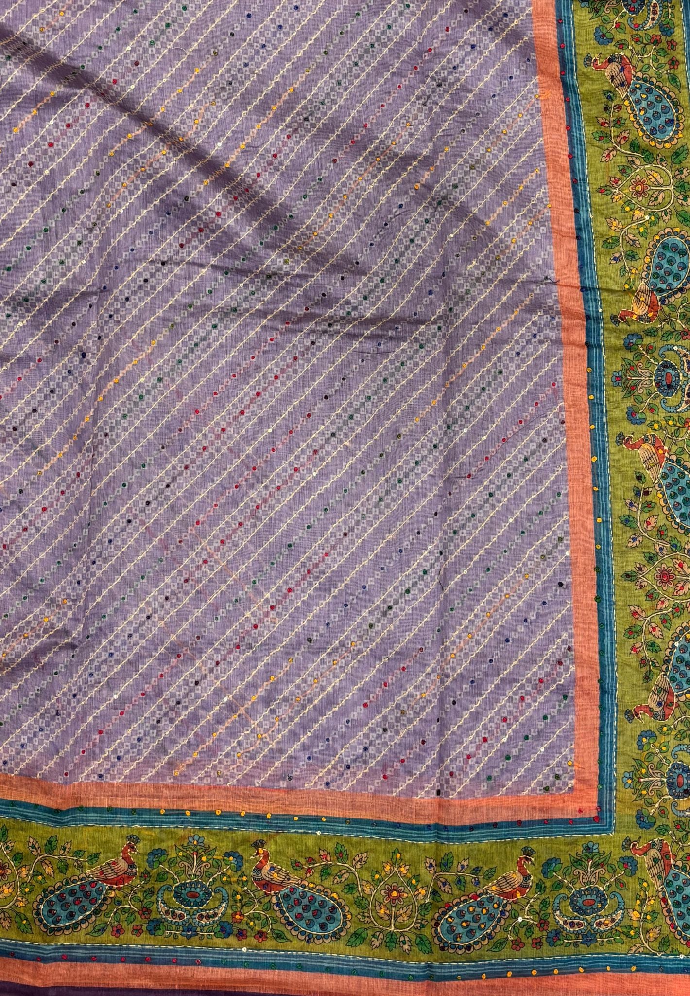 Chanderi Saree-Lavender In Peacock Floral Border