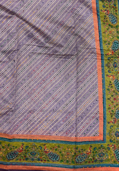 Chanderi Saree-Lavender In Peacock Floral Border