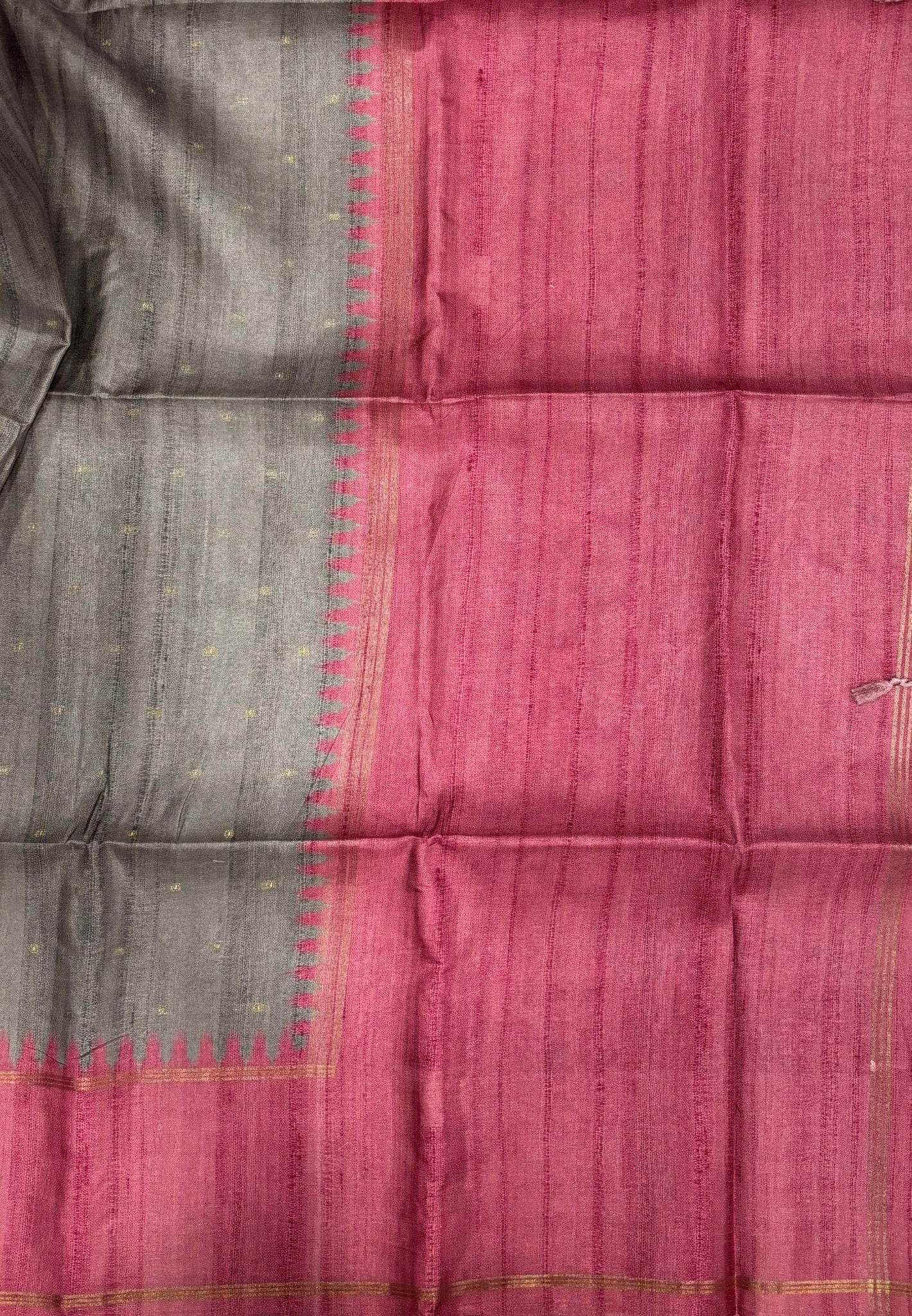 Semi Tussar Saree-Grey with Plain Zari Border