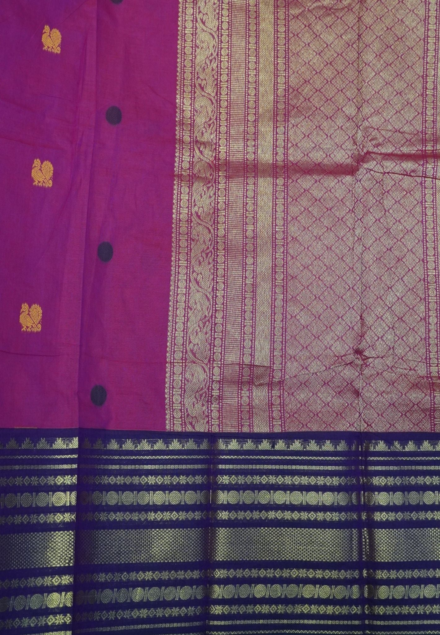 Chettinad Cotton Saree–Rani Pink with Temple Zari Border