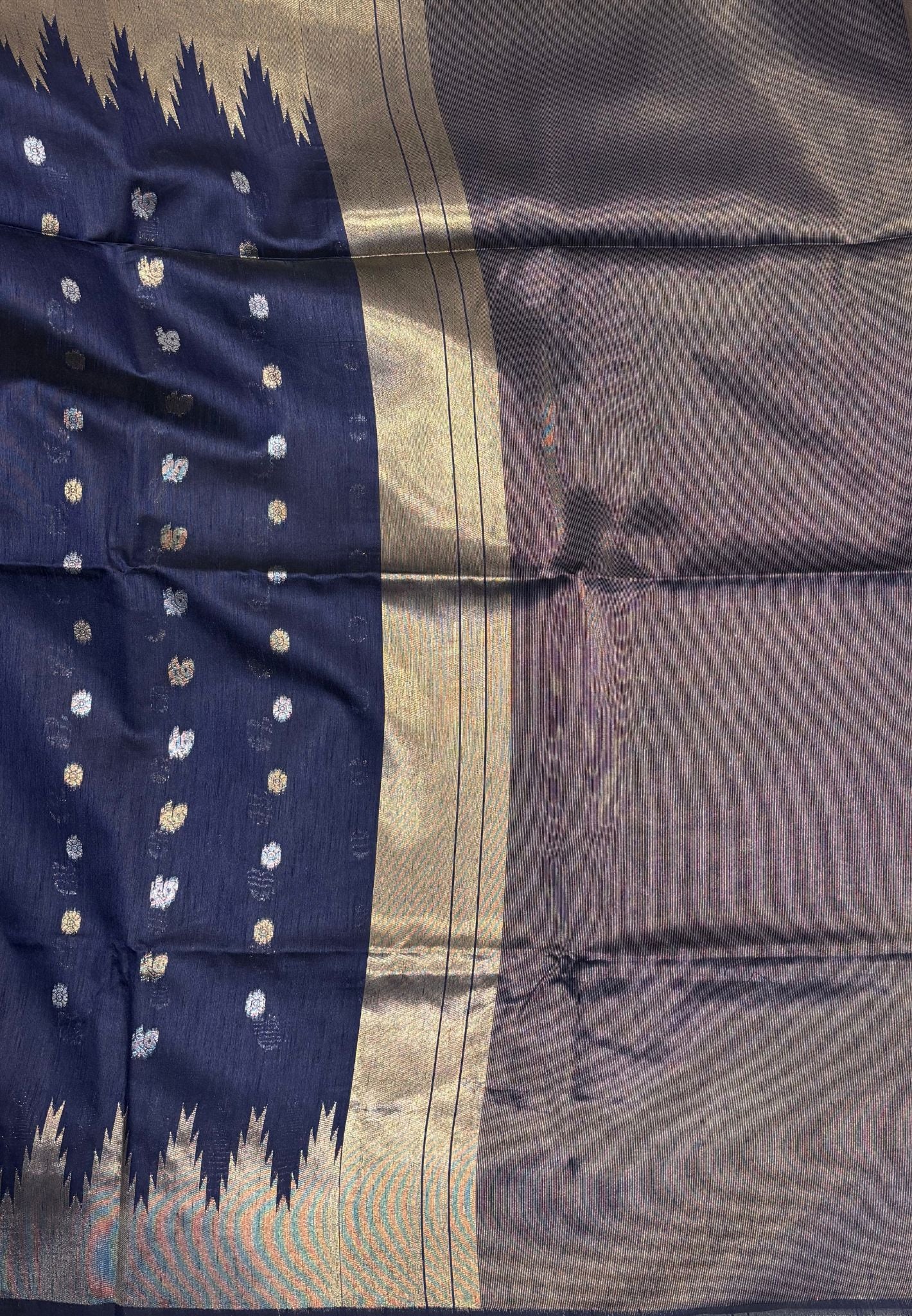 Raw Silk Saree-Navy Blue In Tower Zari Border
