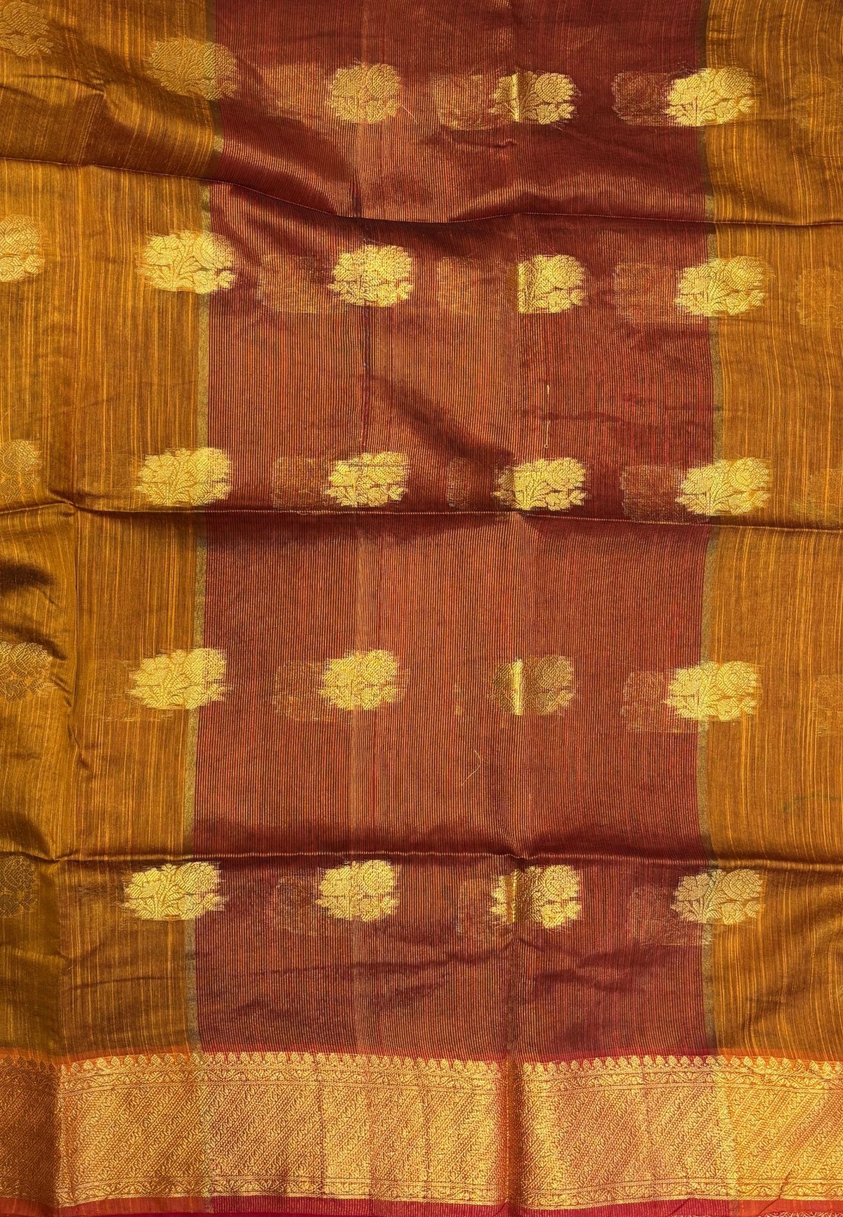 Handloom Silk Cotton Saree-Mustard in Mini Butta Zari Border