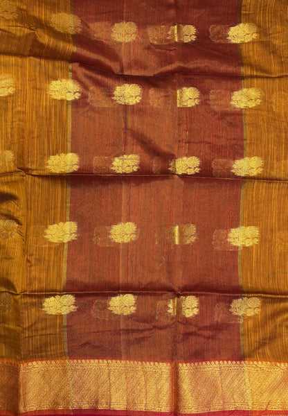 Handloom Silk Cotton Saree-Mustard in Mini Butta Zari Border