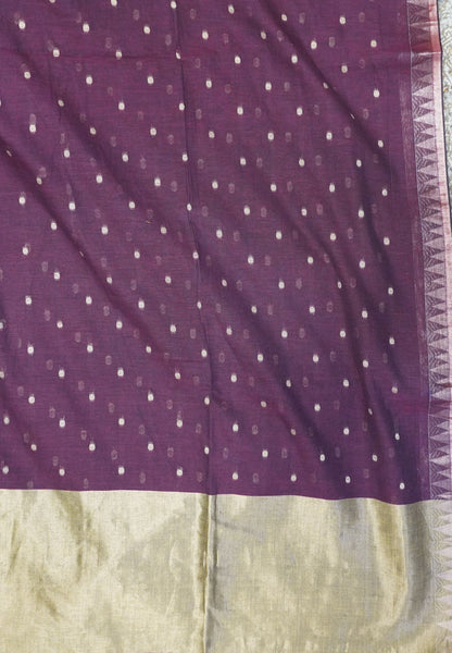 Handloom Cotton Saree-Arakku With Delicate Woven Buttas