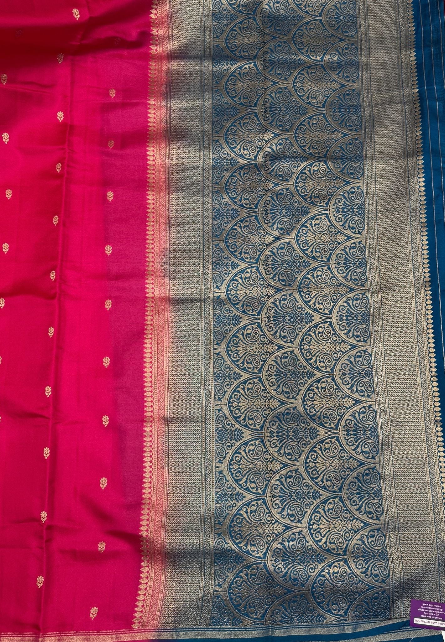 Gaji Silk Saree-Rani Pink In Paisley Jaal Zari Border