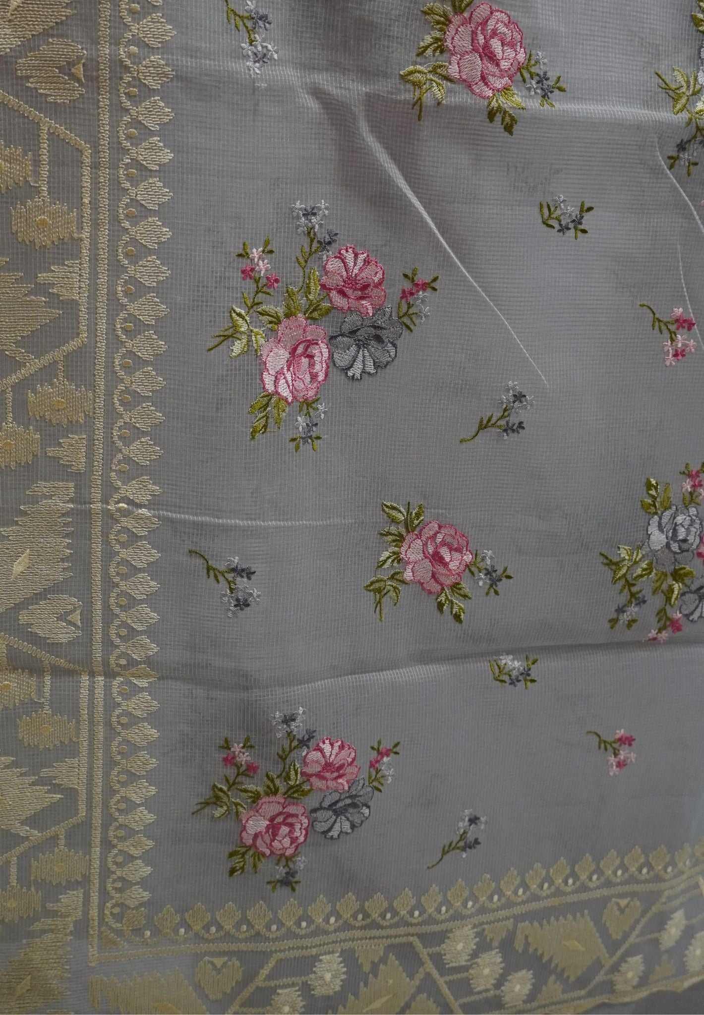 Kota Saree-Grey with Floral Work
