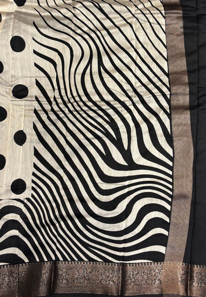 Pure Chanderi Saree-Black in Circle Pattern Border