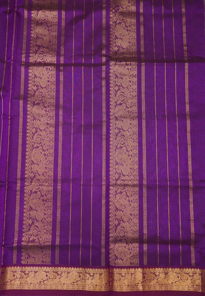 Pure Silk Cotton Saree-Purple Stripes with Zari Woven Border