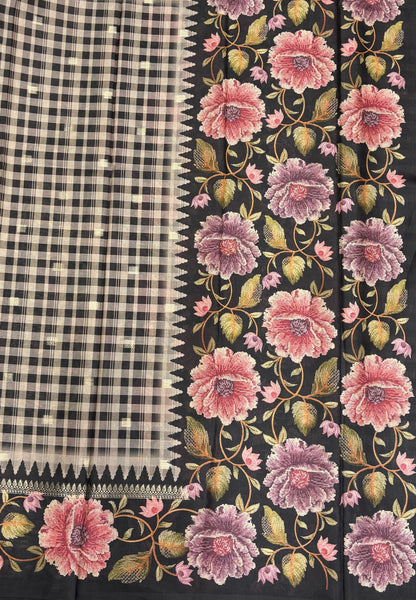Soft Tussar Saree-Black in Floral Garden Border