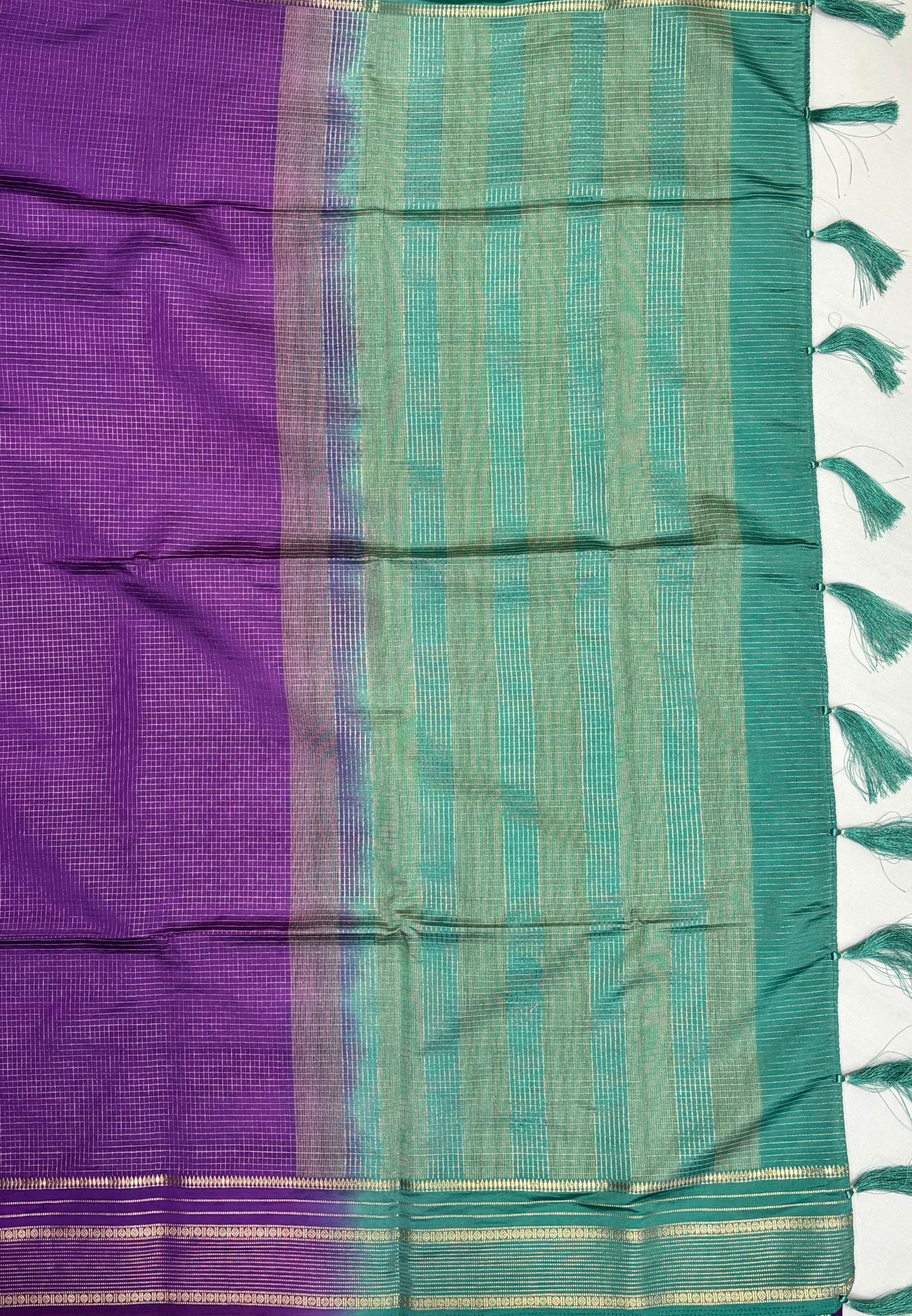 Mulberry Silk Saree-Purple In Striped Zari With Contrast Border