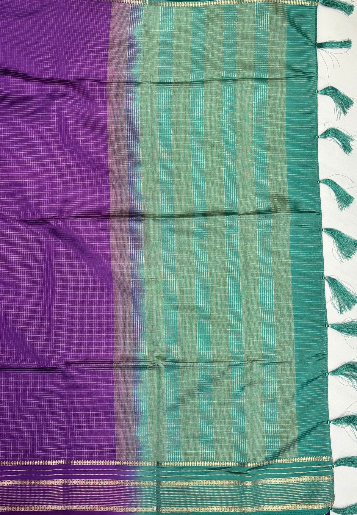 Mulberry Silk Saree-Purple In Striped Zari With Contrast Border