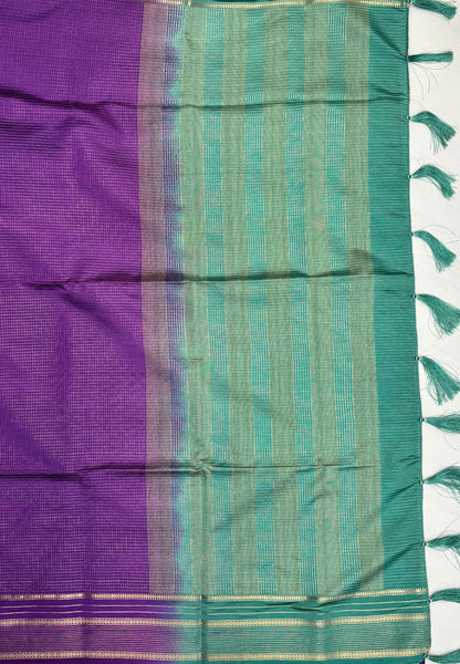 Mulberry Silk Saree-Purple In Striped Zari With Contrast Border
