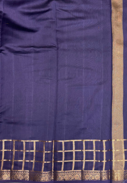 Semi Chinya Silk Saree-Dusty Violet In Checkered Zari Border