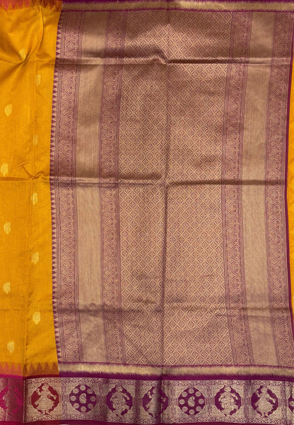 Raw Silk Saree-Mustard In Floral Medallion Brocade Border