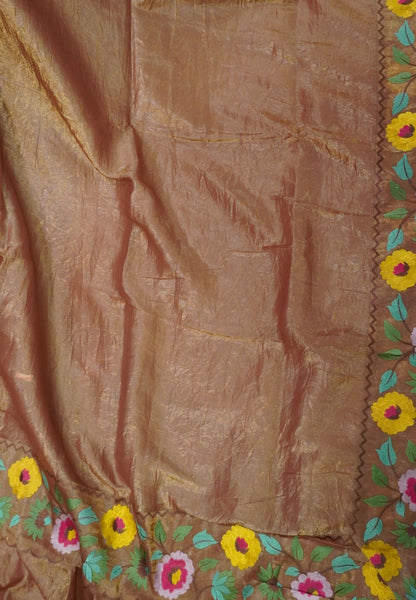 Organza Saree -Light Brown with Floral Border