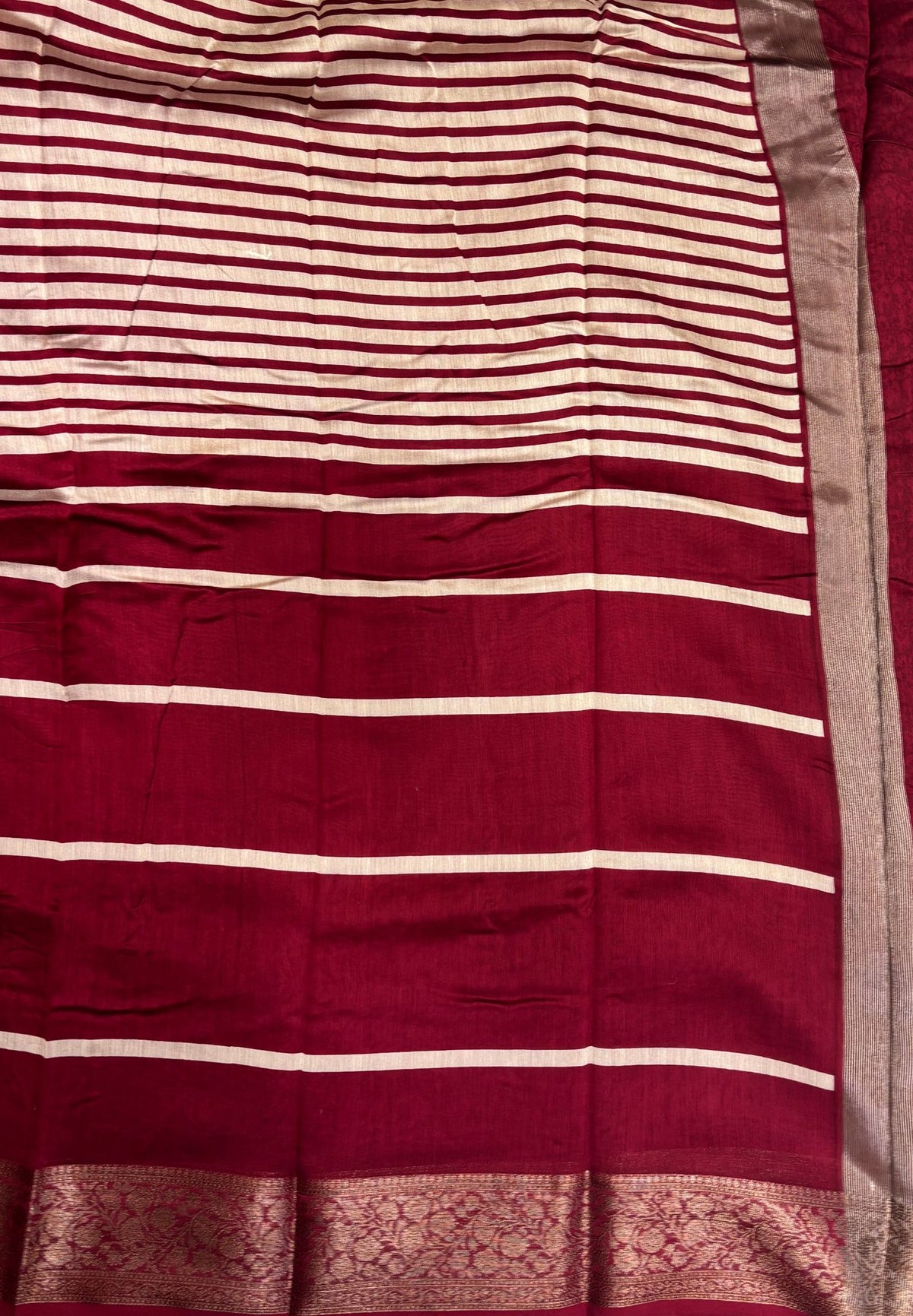 Pure Chanderi Saree-Red in Antique Zari Floral Brocade Border