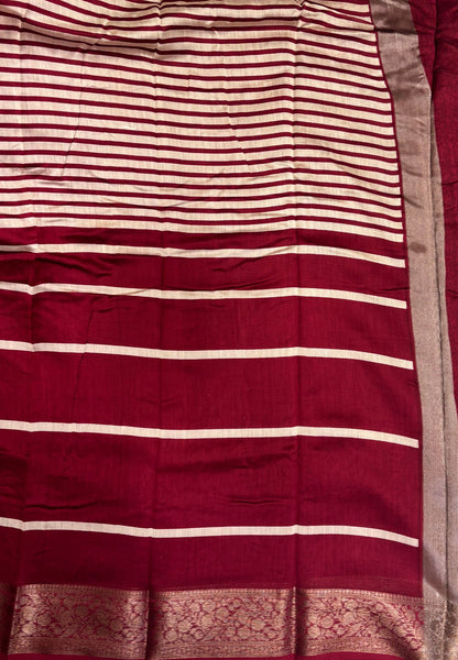Pure Chanderi Saree-Red in Antique Zari Floral Brocade Border