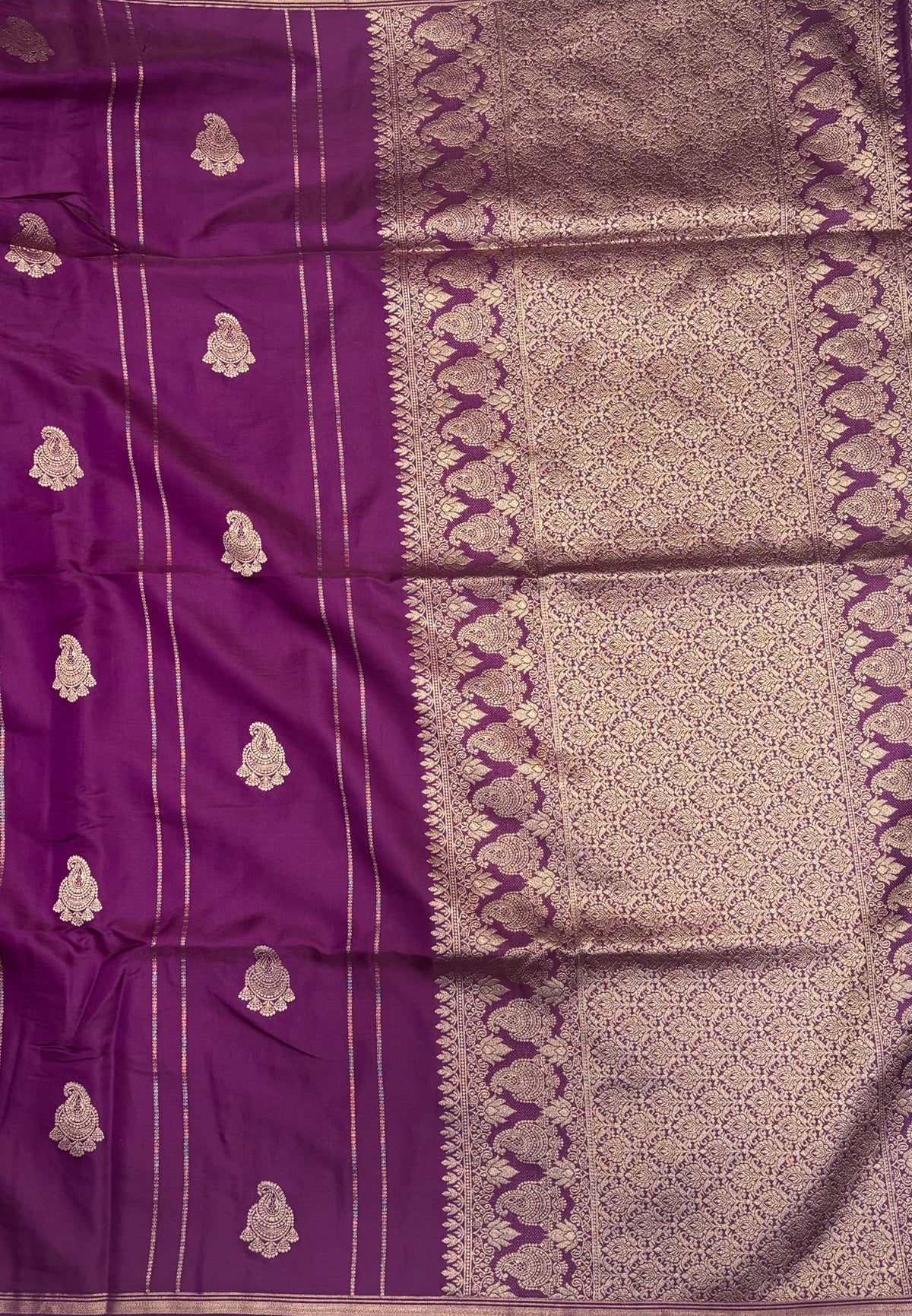 Gaji Silk Saree-Purple in Paisley Jhumka Zari Border