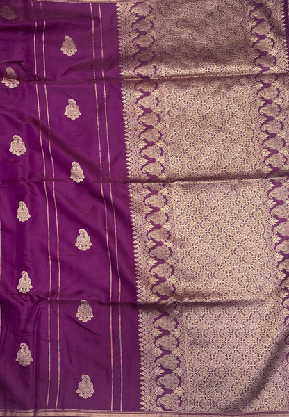 Gaji Silk Saree-Purple in Paisley Jhumka Zari Border