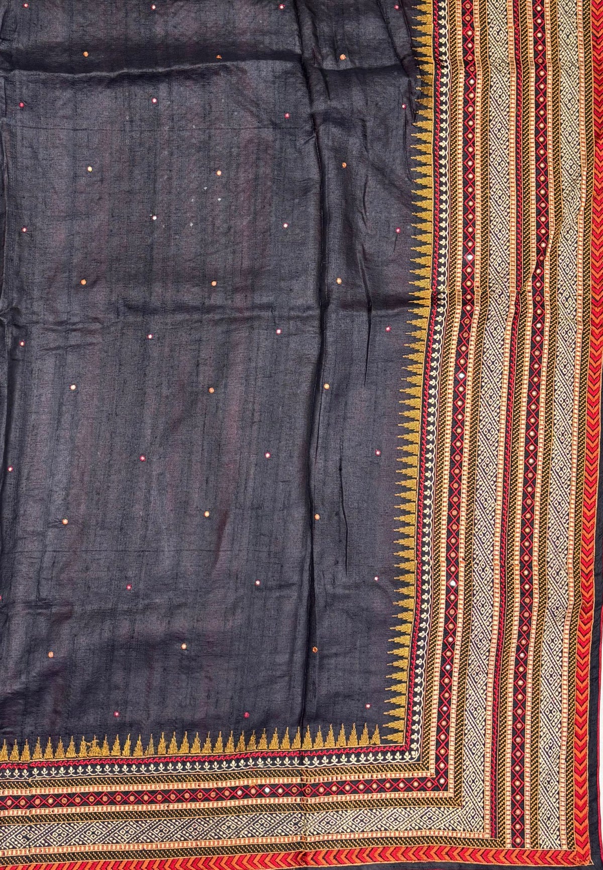 Pure Jute Silk Saree-Black In Tower Embroidery Border