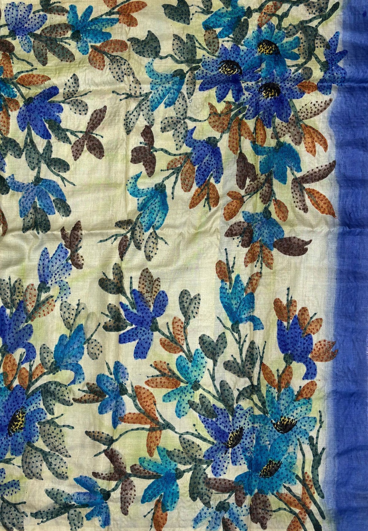 Pure Tussar Saree-Blue In Stripe French Knot Border