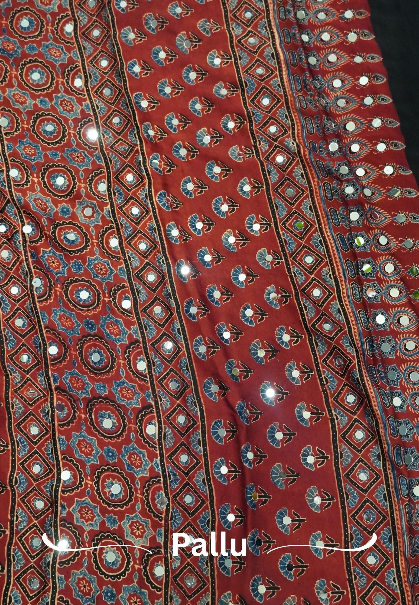 Pure Modal Silk Saree-Original Mirror Work &Traditional Printed Motifs - Red