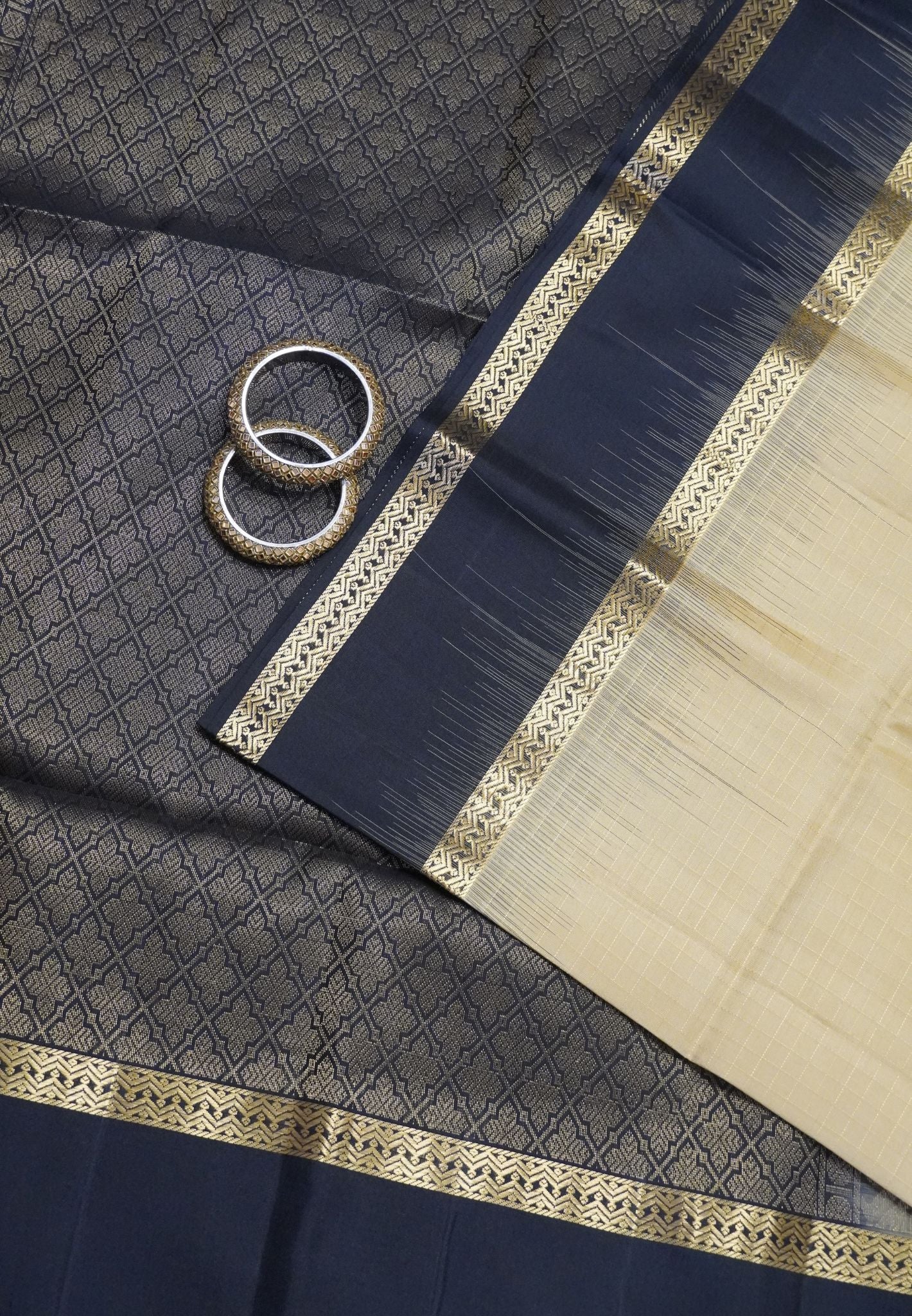 Pure Soft Silk Saree - Sandal - Black