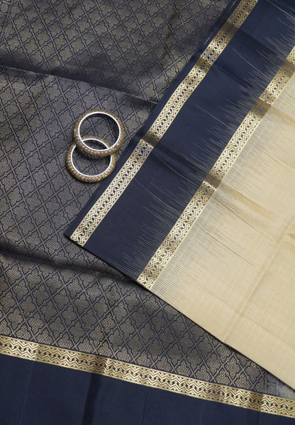 Pure Soft Silk Saree - Sandal - Black