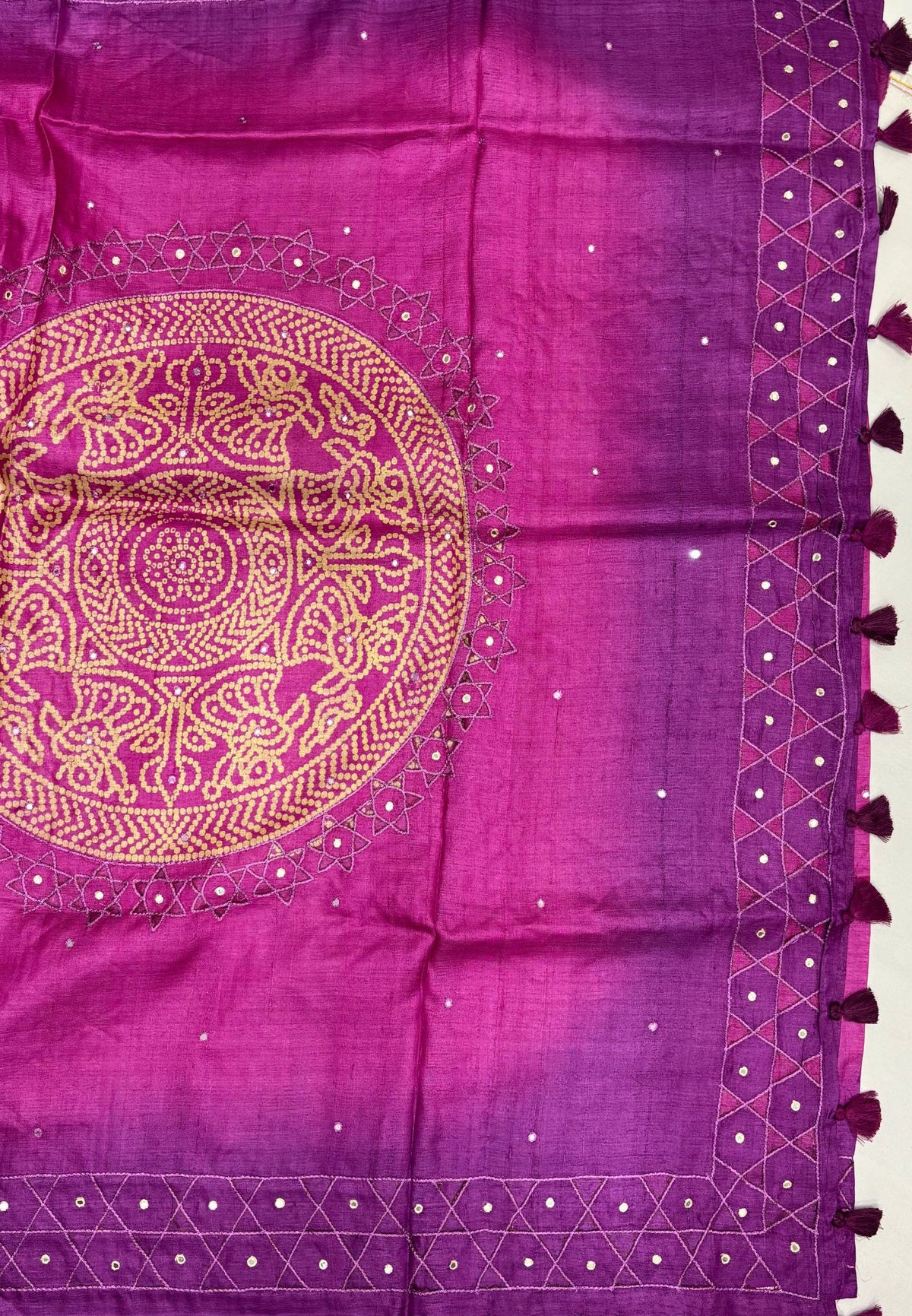 Pure Tussar Saree-Magenta In Diamond Lattice With Contrast Border