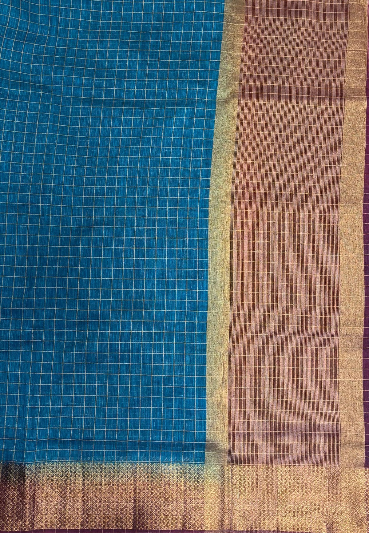 Bamboo Saree-Ramar Blue in Mini Checked Zari Border